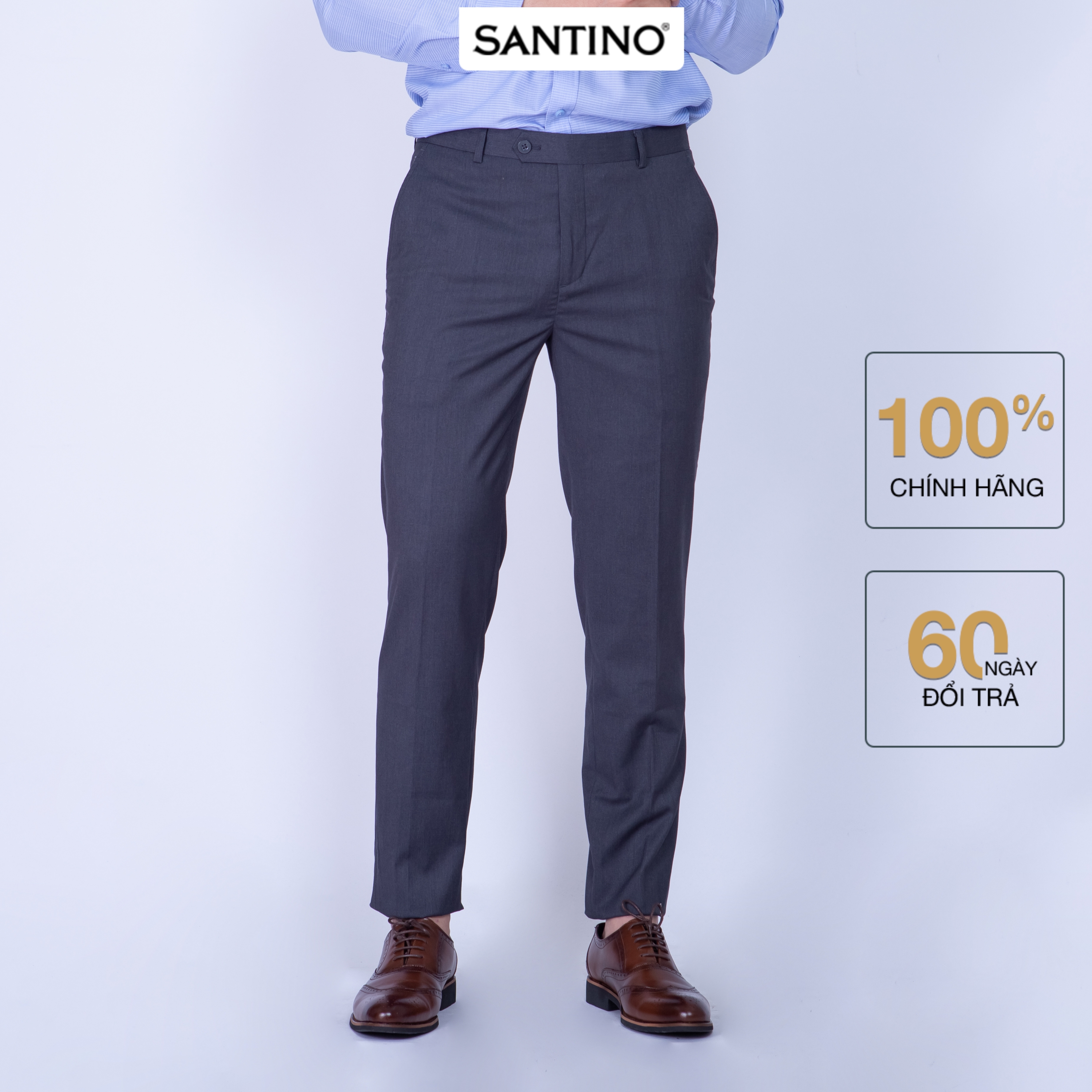 Quần âu nam dài trơn SANTINO, chất liệu Sợi tre dáng ôm slim fit công sở lịch lãm màu xám đậm Q067