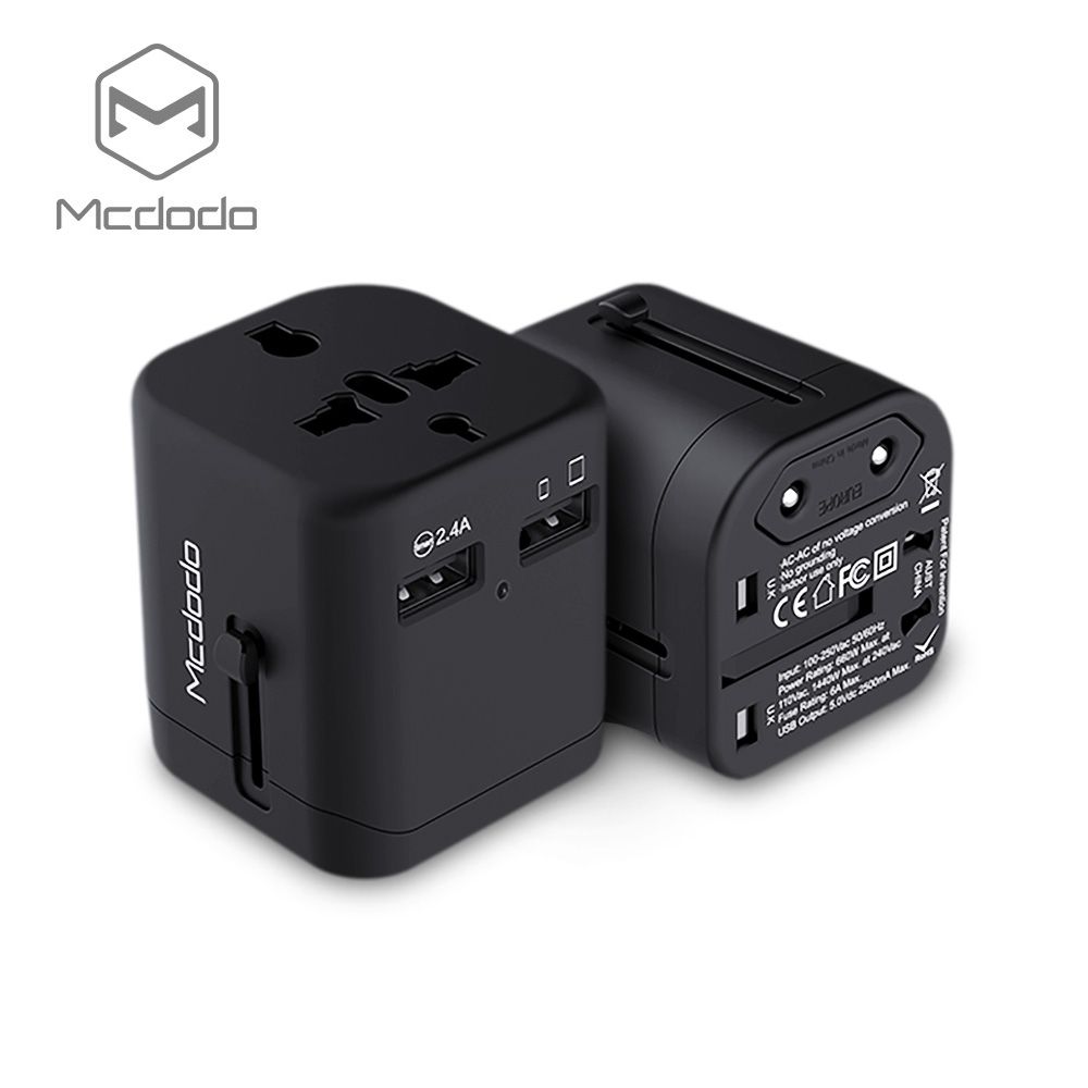 Củ Sạc Nhanh Đa Năng Mcdodo Giắc Cắm Chuẩn EU/UK/US/AU Cổng Usb Kép (5V, 2.4A) - Hàng Chính Hãng