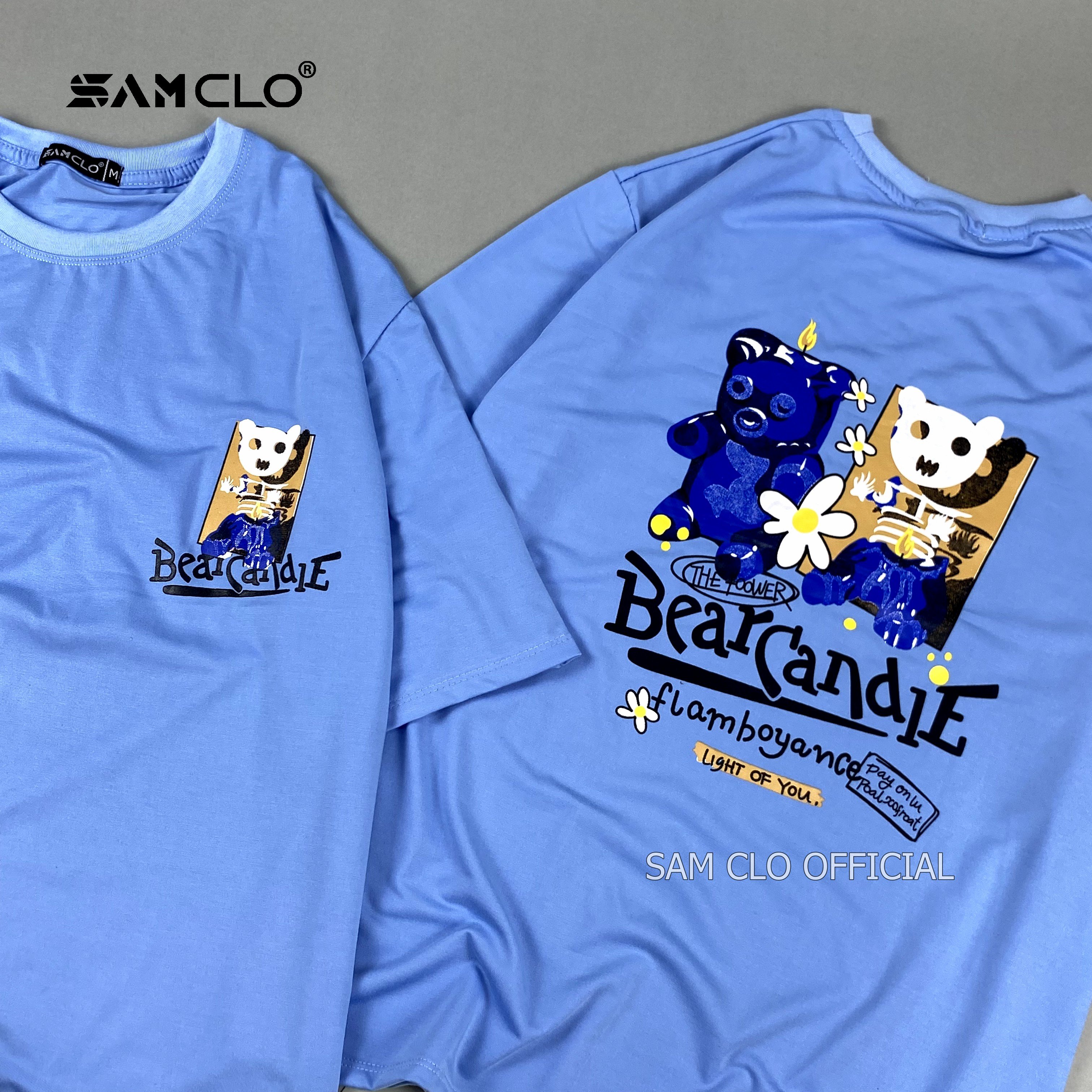 Áo thun form rộng tay lỡ nam nữ SAM CLO phông freesize dáng Unisex - mặc cặp, nhóm, lớp in hoa cúc hình BEAR CANDIE