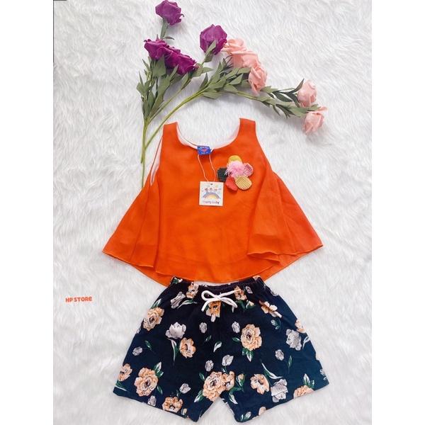 Bộ Áo Quần Ngố Hoa Cam Đính Hoa 7->15 Tháng Bé Gái Chất Voan Siêu Xinh