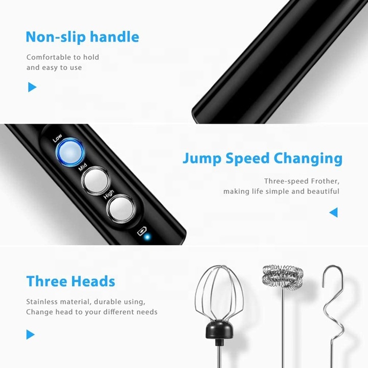 Máy đánh trứng, tạo bọt 3 trong 1 tích hợp cổng sạc USB tích hợp 3 tốc độ EW-071 - Chất liệu: Nhựa ABS và inox 304 - Công suất: 2.5W