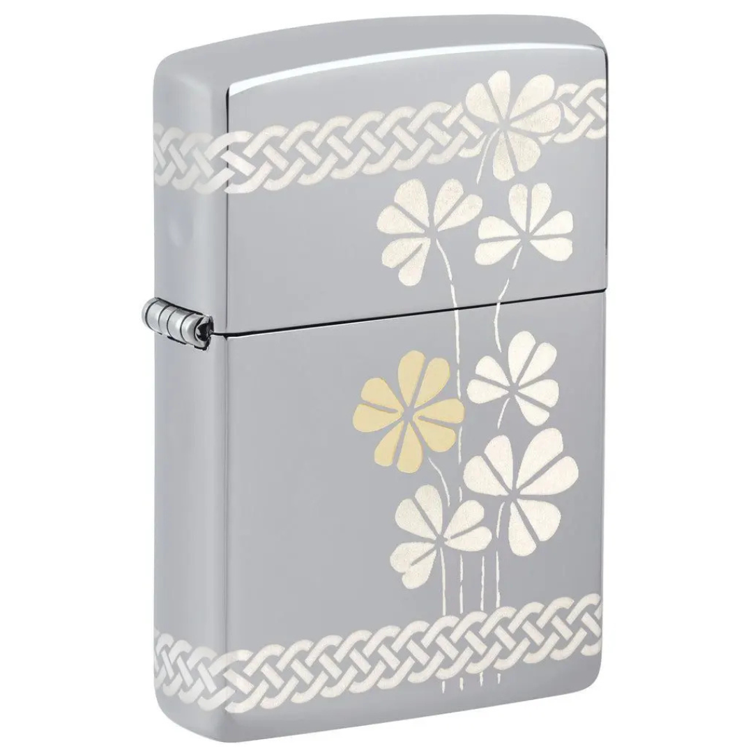 Bật Lửa Zippo Chính Hãng Clover Design - Họa Tiết Cỏ 4 Lá May Mắn, Laser 360°, Bảo Hành Trọn Đời