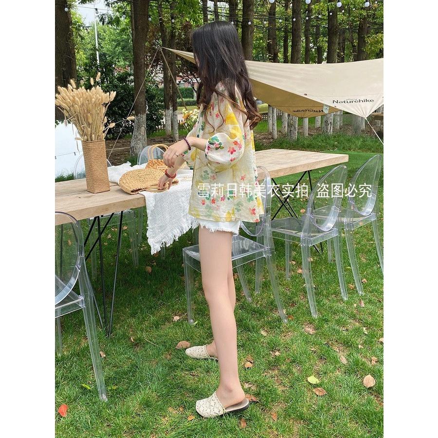 ÁO SƠ MI HOA CỔ TRỤ TAY LỞ
