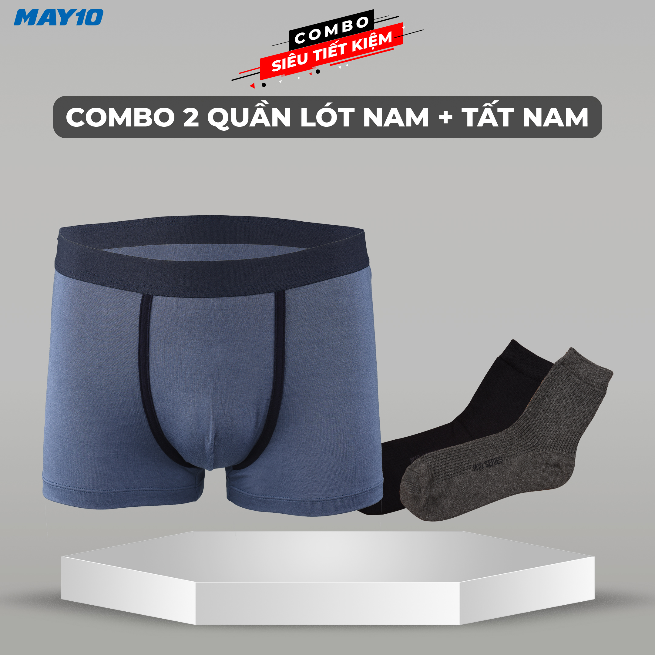 Combo 2 quần sịp nam dáng trunk - 1 đôi tất nam cổ cao May 10