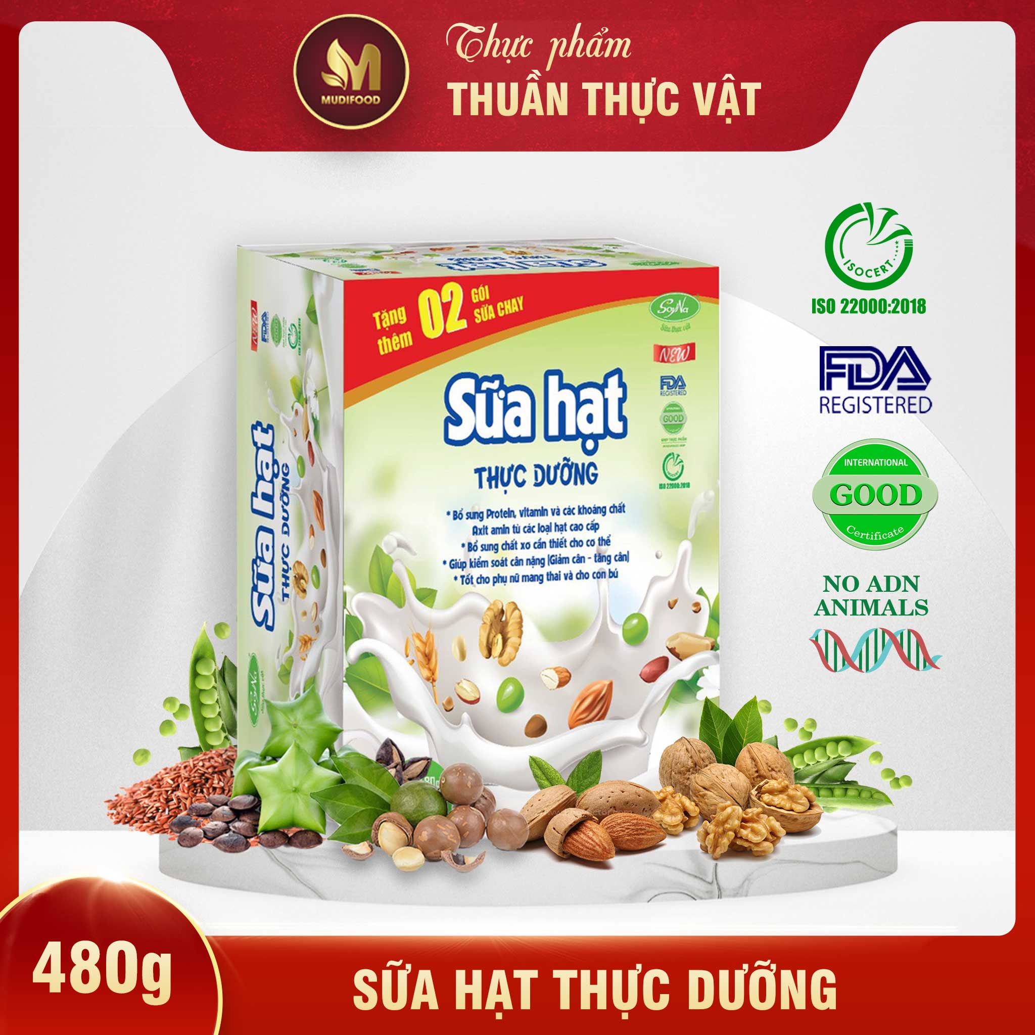 Combo Sữa Thực Vật, Sữa Hạt Chay 480g + Sữa Hạt Thực Dưỡng 480g Soyna - Sữa Hạt Cho Mẹ Bầu, Người Ăn Kiêng, Ăn Chay, Tiểu Đường, Tim Mạch, Người Tập Gym, Yoga, Tăng Giảm Cân - Tặng 2 Ly Thủy Tinh Có Vạch Chia ml và 2 gói Sữa Chay, 2 gói Sữa Hạt Thực Dưỡng