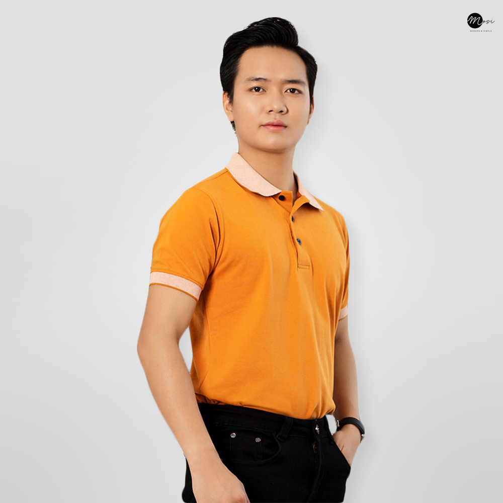 Áo polo nam cổ bẻ phối viền vải cotton chuẩn form, lịch sự, năng động, cam đất - MOSI