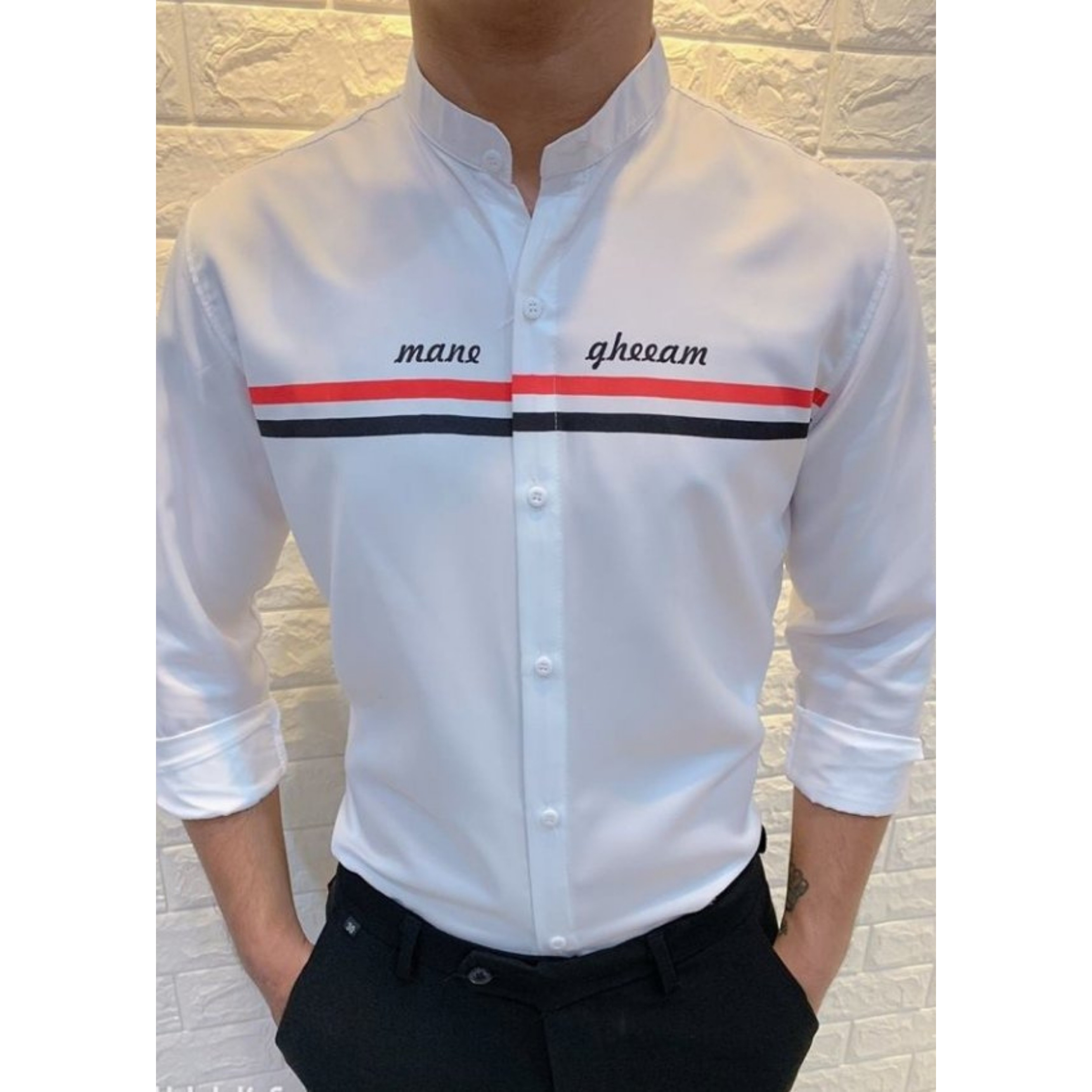 Áo Sơ Mi Nam Dài Tay Cổ Trụ Phối Viền Ngực Thời Trang Chất Kate Mềm Chuẩn Phong Cách