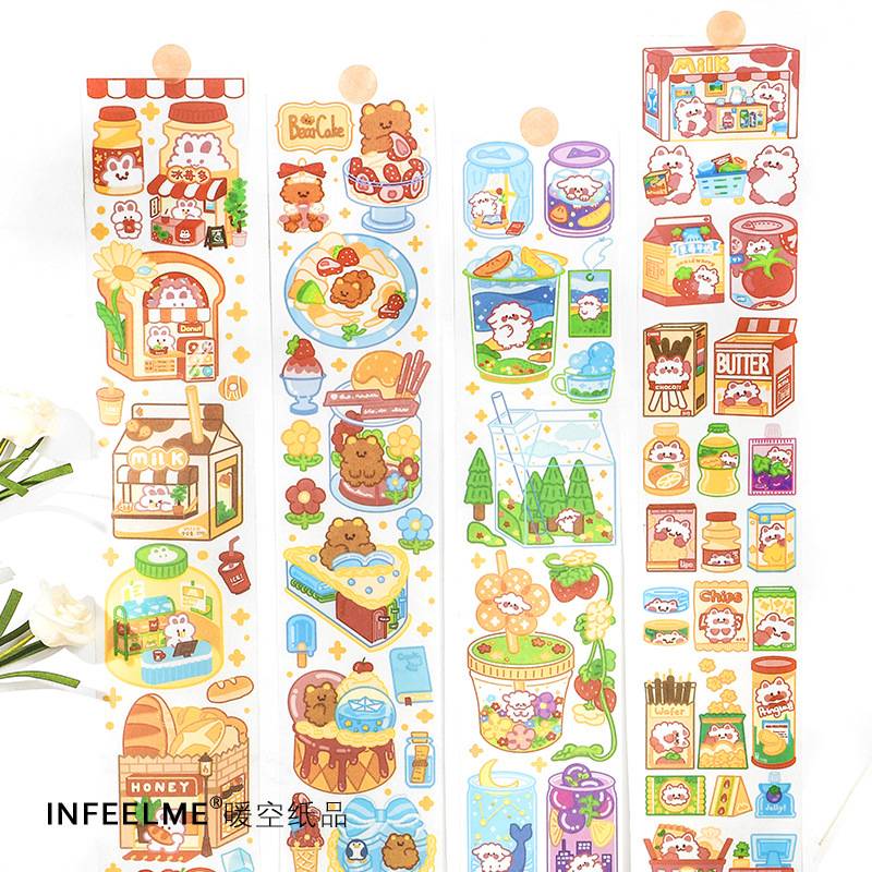 S62 - Dải sticker washi masking tape thế giới đồ ăn dễ thương Infeel.Me trang trí sổ bullet journal