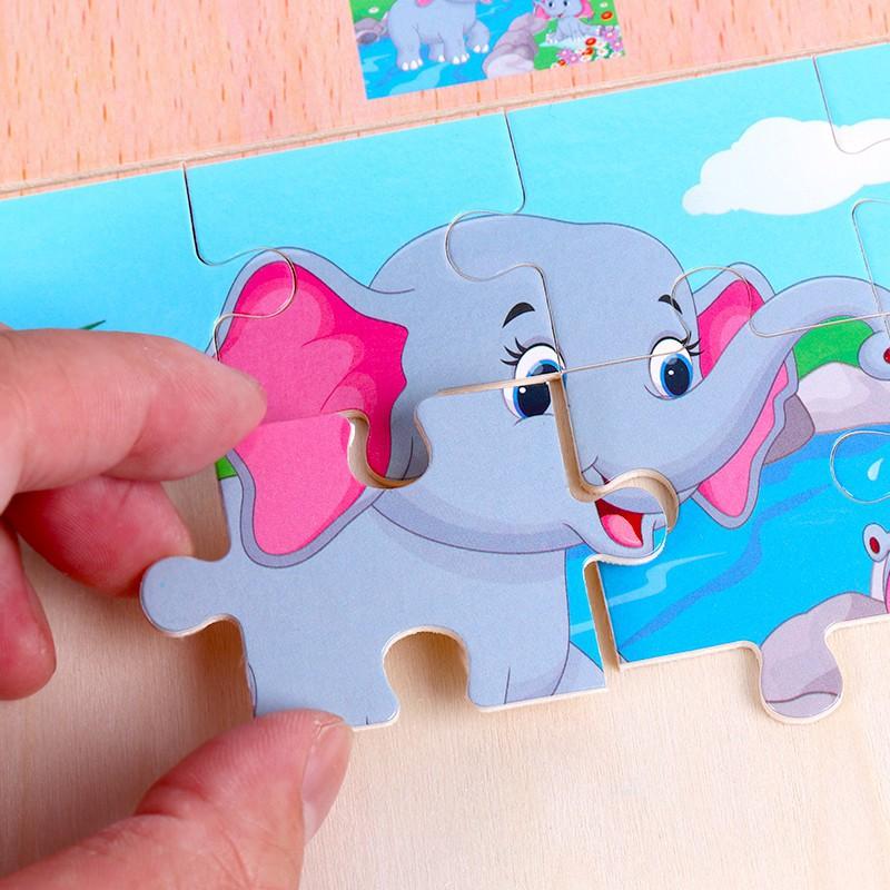 Đồ chơi xếp hình bằng gỗ Đồ Chơi Tranh Ghép Gỗ 12 Miếng Ghép Có Hình Mẫu Cho Bé Lắp