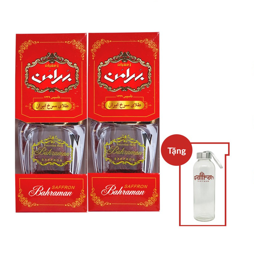 Nhụy Hoa Nghệ Tây Saffron Bahraman Combo 2 hộp 1gram/hộp Tặng bình nước 300ml