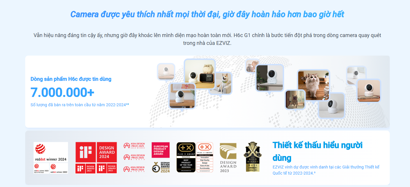 Camera wifi trong nhà EZVIZ H6C G1 4K Sắc nét, AI nhận diện người, thú cưng - hàng chính hãng