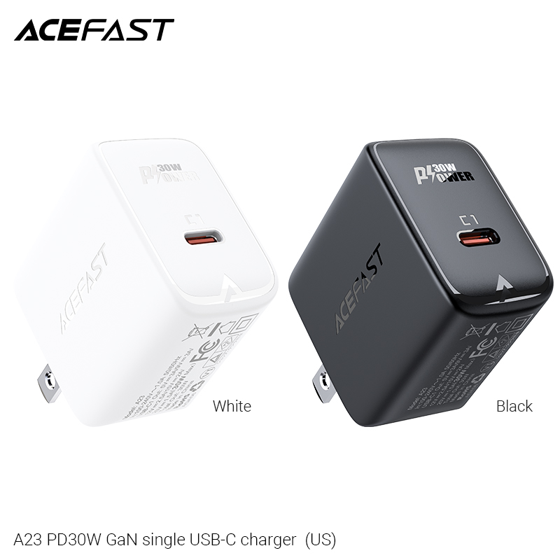 Adapter Sạc Acefast Gan PD 3.0 30W 1 Cổng USB Type-C Chuôi Dẹt US A23 - Hàng Chính Hãng