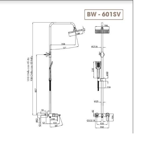 Sen tắm đứng nóng lạnh Basic S BW-601SV (trọn bộ)