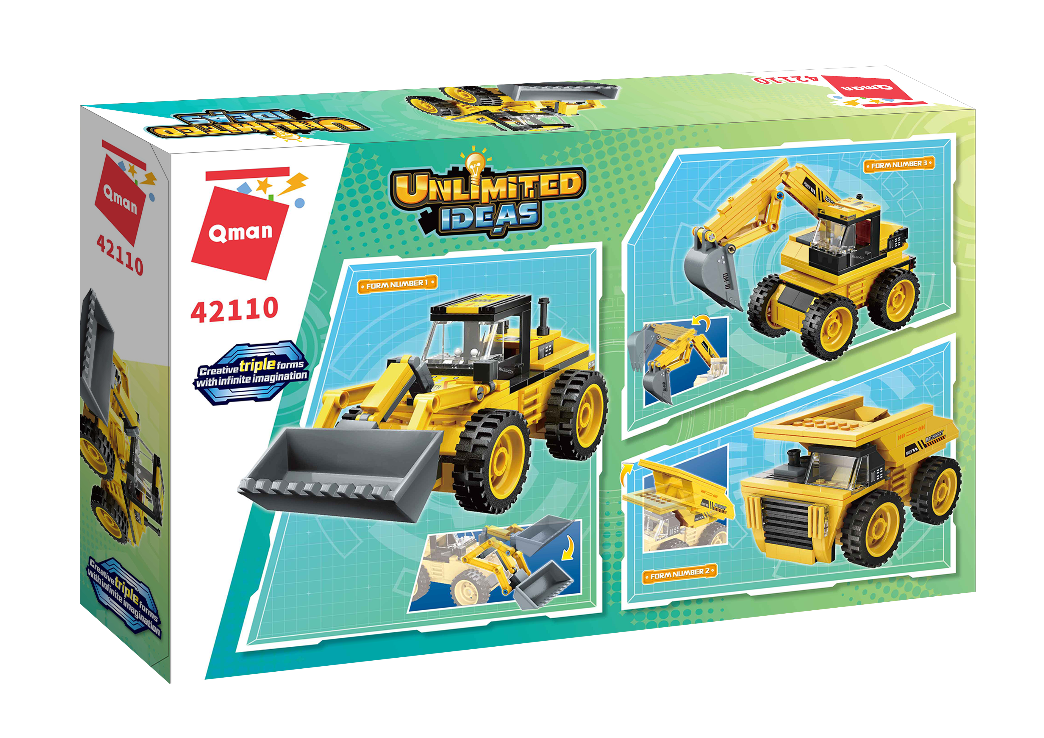 Đồ chơi xếp hình xe xây dựng 3 trong 1 xe xúc, xe ben, xe muc 42110 Qman cho bé trai từ 6 tuổi