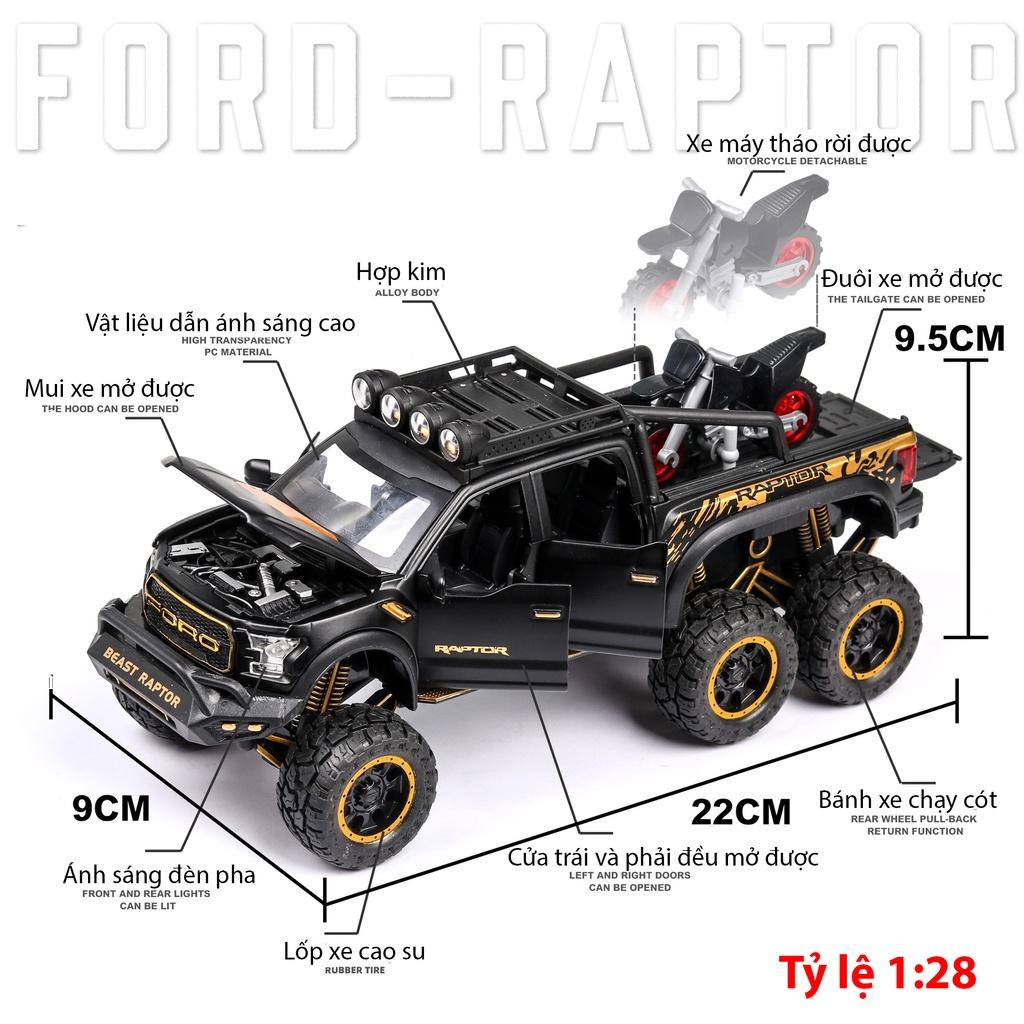 Đồ chơi mô hình xe ô tô FORD RAPTOR  F150 bằng hợp kim nguyên khối có nhạc và đèn, kèm xe máy tỷ lệ 1:28 màu đen