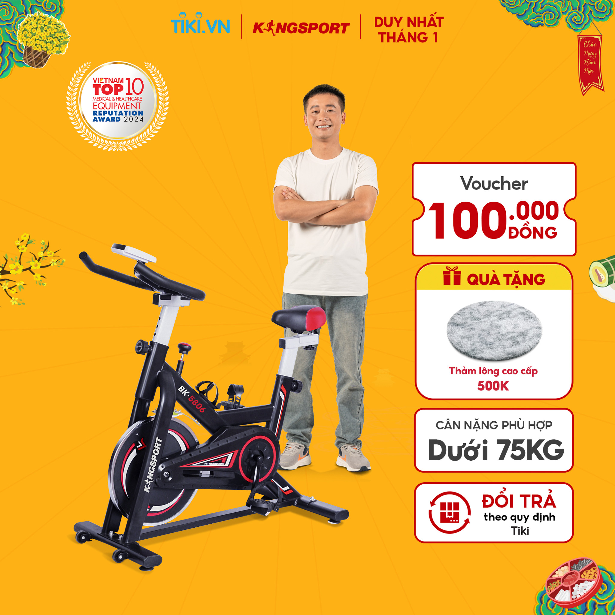 Chỉ Giao Hàng Miền Nam Xe Đạp Tập Thể Dục Tại Nhà Kingsport Bk - 5806 Tải Trọng Tối Đa 150Kg, Tích Hợp Đồng Hồ Thông Minh Đo Nhịp Tim Và Các Thông Số Khi Tập Luyện, Cân Nặng Phù Hợp Từ Dưới 70 - 75Kg