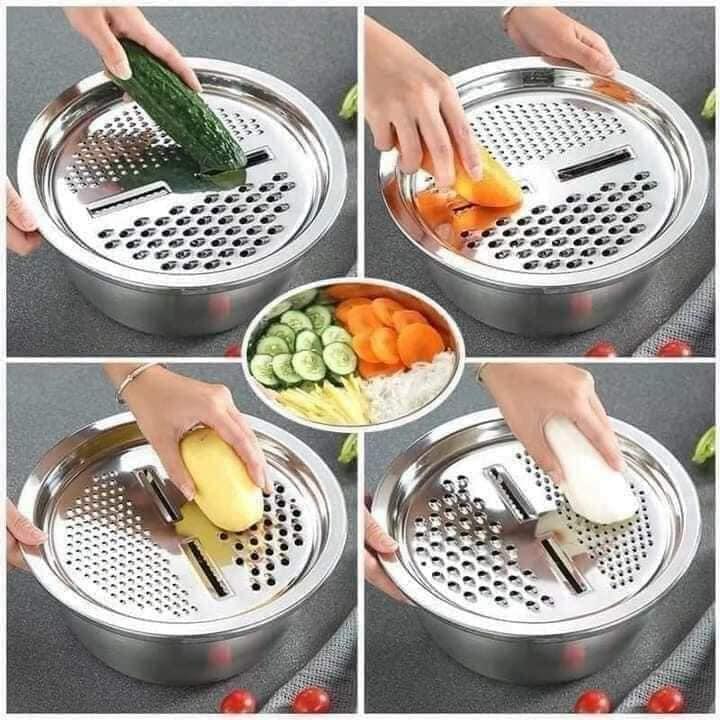 ️ Bộ 3 Món Bào ️ Nạo Rau Củ Kiêm Rổ và Chậu Inox Cao cấp Đa Năng