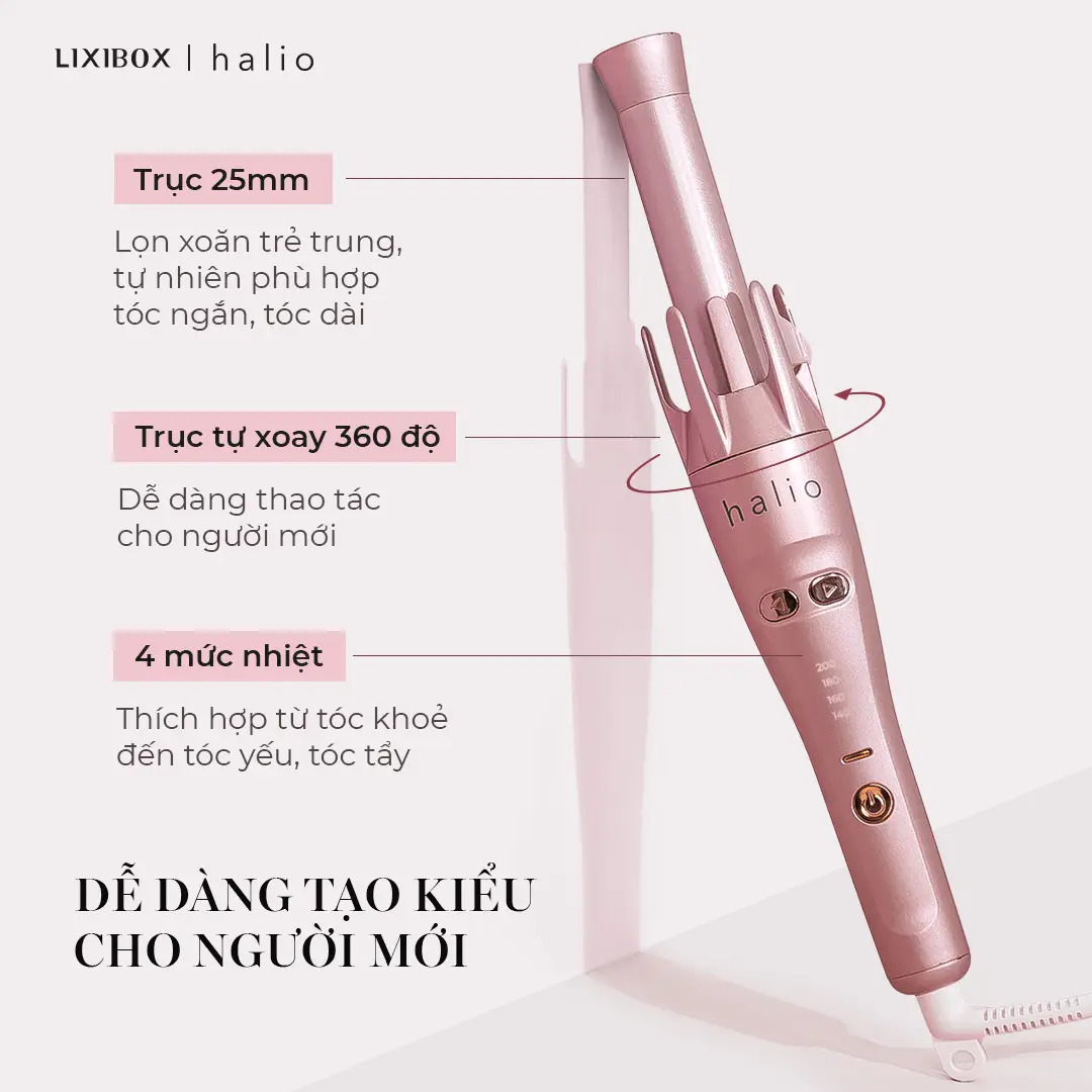 Máy uốn tóc tự xoay ion âm Halio Auto Rotating Hair Curler - Tự động xoay - Tạo kiểu tóc bóng mượt - Cân bằng độ âm - Hàng chính hãng