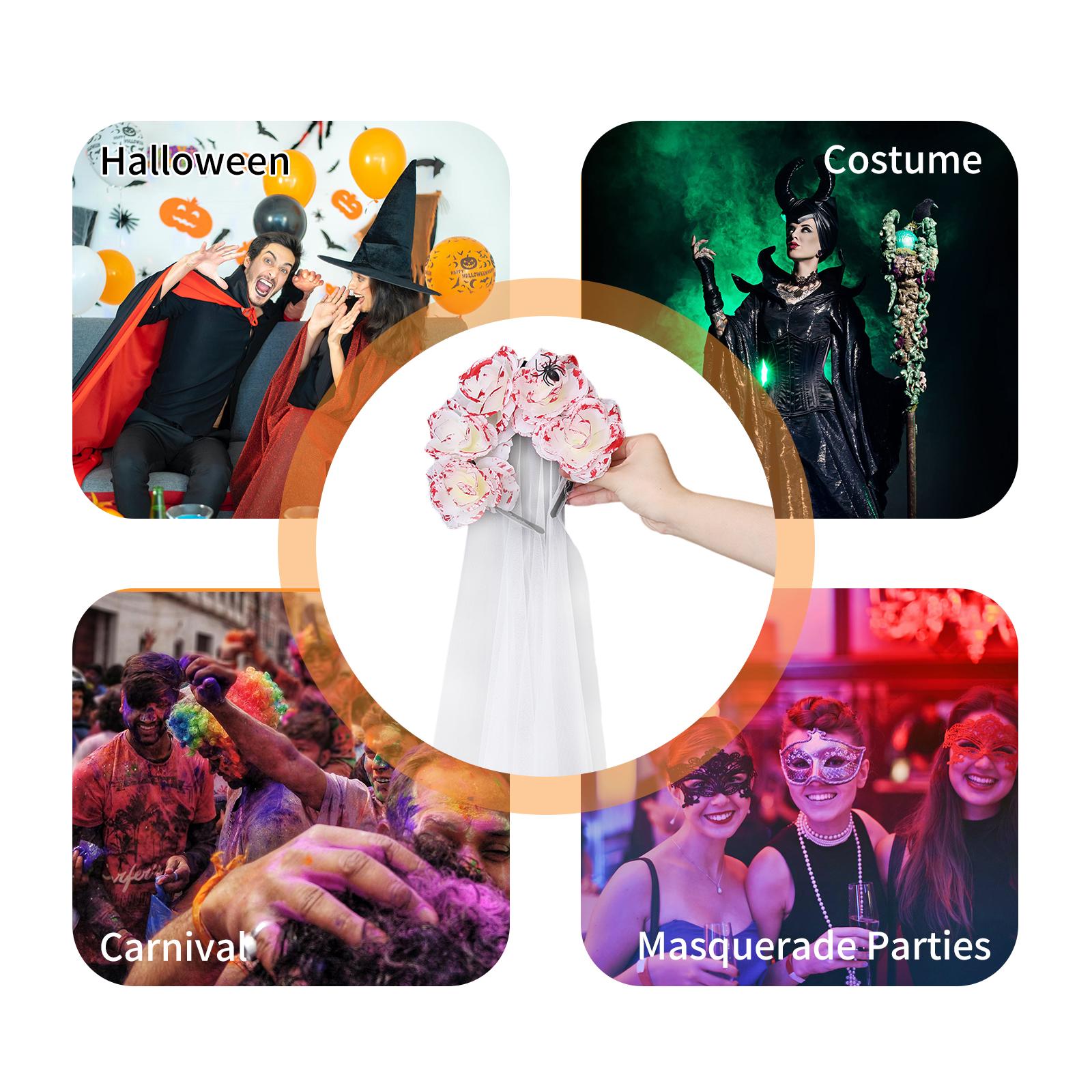 Băng Đô Hóa Trang Halloween Có Màng Che Mặt Gắn Hoa Hồng Trên Đầu