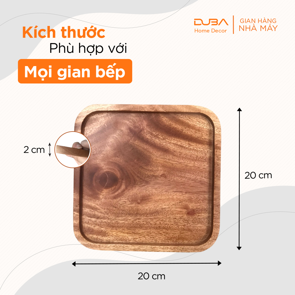 Khay gỗ xà cừ decor, thớt gỗ trang trí hình vuông màu tự nhiên đạt chuẩn xuất khẩu - DUBA