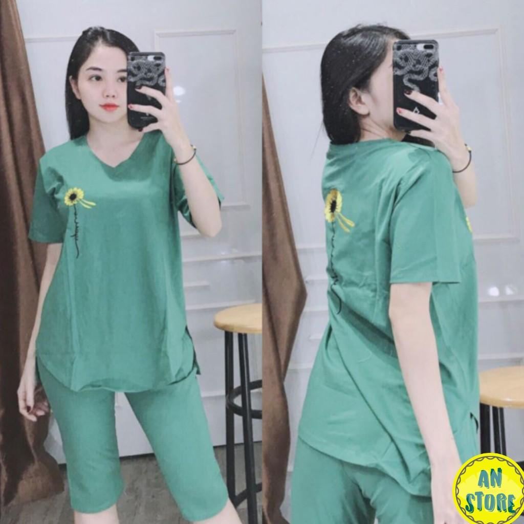 Đồ bộ lửng mặc nhà thun co giãn thoáng mát thêu hoa cúc bộ mặc nhà phom đẹp -Có bigsize đến 80kg