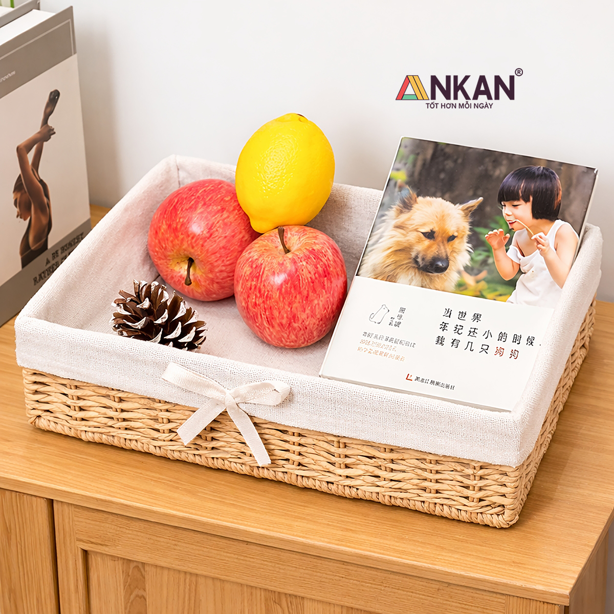 Khay Đựng Bánh Kẹo Hoa Quả Sang Trọng Chữ Nhật Lót Vải Nơ Đa Năng