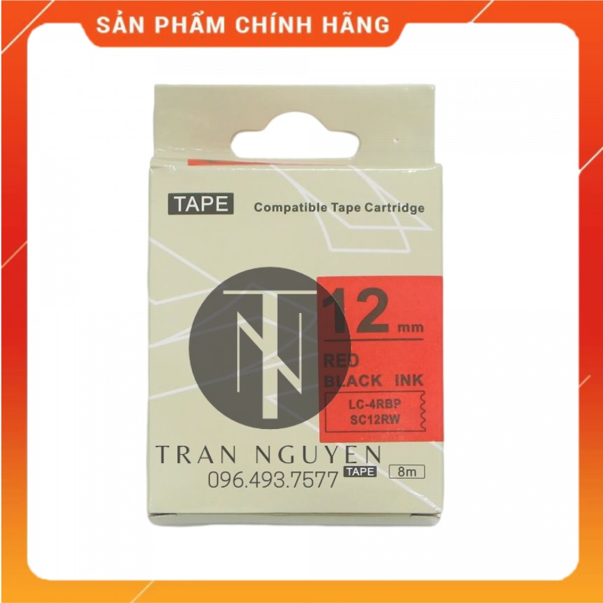 Nhãn in Tepra SC12RW - Chữ đen nền đỏ 12mm x 8m - Hàng nhập khẩu