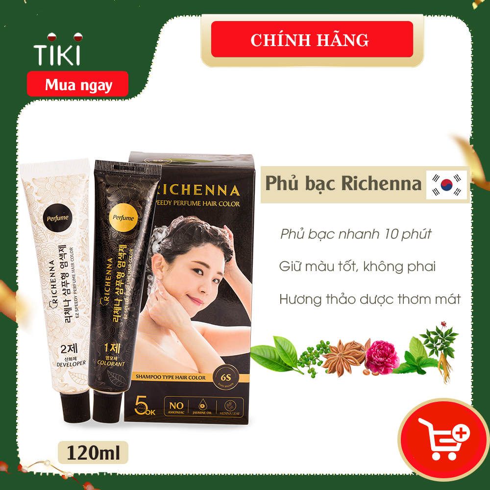 COMBO 5 hộp Thuốc nhuộm tóc phủ bạc thảo dược Richenna EZ Speedy Hair Color Perfume dạng dầu gội hương nước hoa 60G