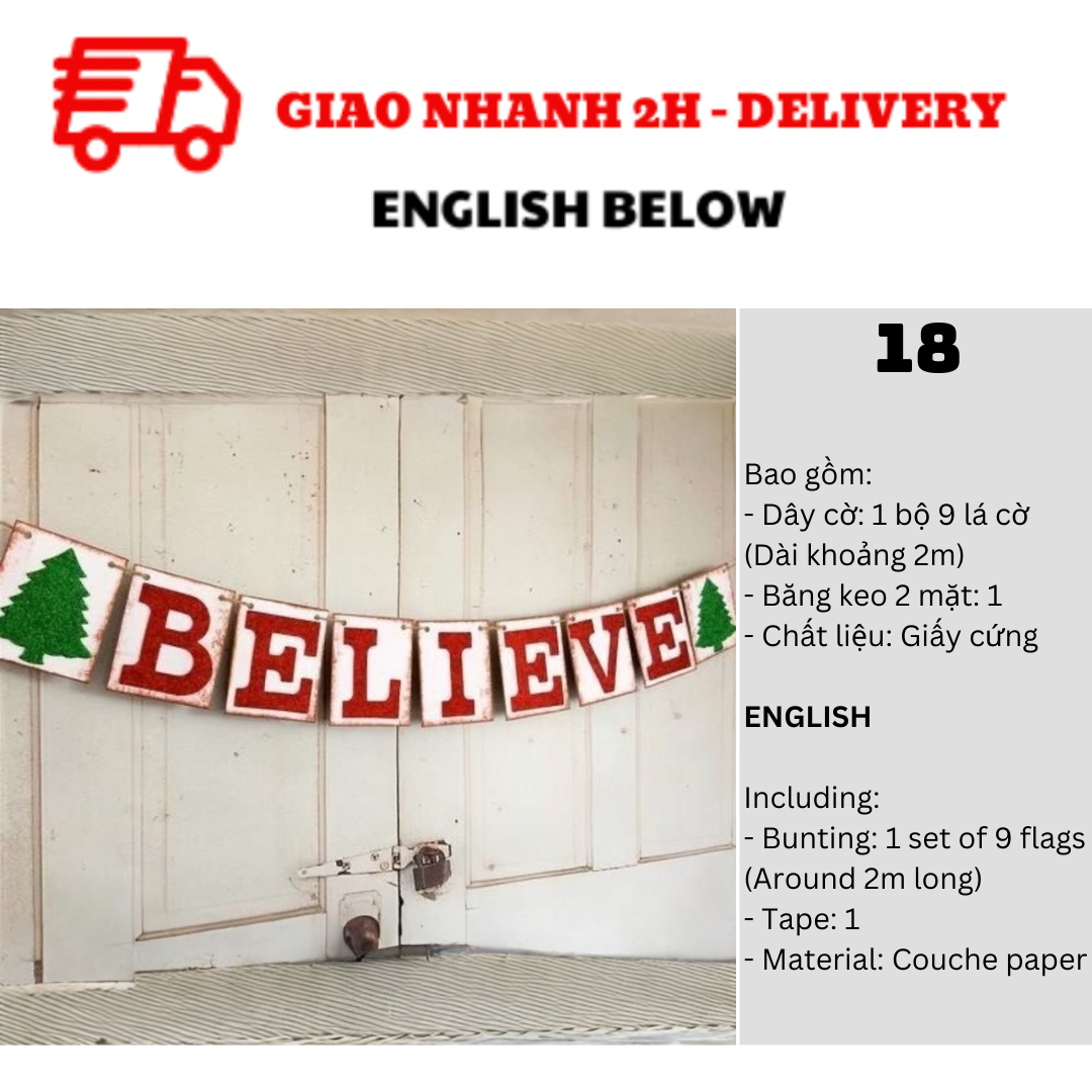Bộ Dây Cờ Noel Trang Trí Tiệc Nhiều Mẫu - Merry Christmas Bunting DCXM31