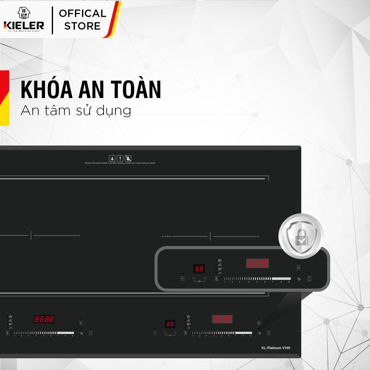 Bếp điện từ đôi Kieler KL-PLATINUM V105 mặt kính Euro Kieler Platinum, Bếp điện từ chế độ hấp, cảm ứng chống tràn 4400W - Hàng Chính Hãng