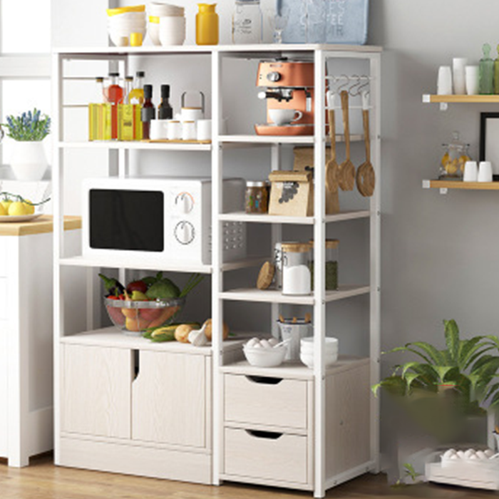 Tủ Bếp Gỗ Khung Sắt Chắc Chắn 1m12 - Kệ Lò Vi Sóng Nhiều Tầng Có Ngăn Tủ Để Đồ, Để Chén Bát Gia Vị Decor Nhà Đẹp