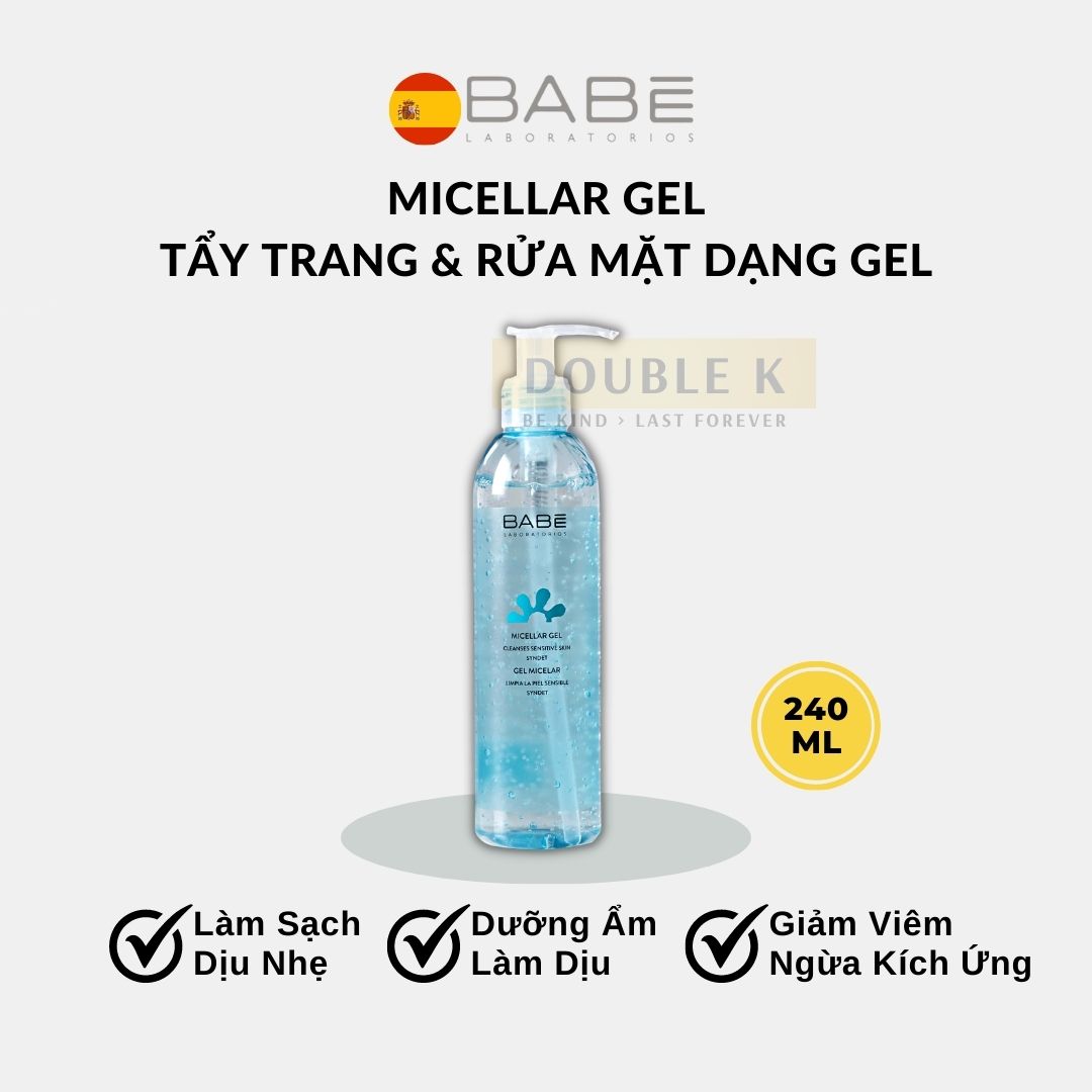 Gel Tẩy Trang và Rửa Mặt BABE Micellar Gel - Dùng Được Cho Da Nhạy Cảm - Double K