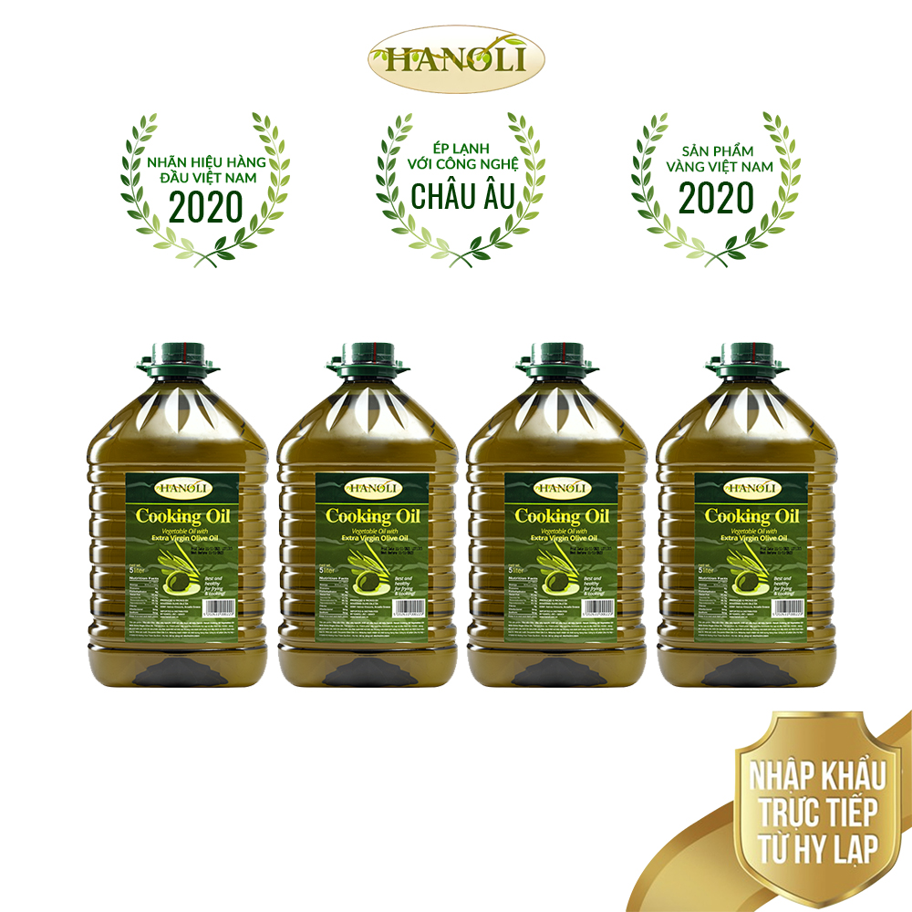 [Mua hàng tặng quà] Combo thùng 4 chai Dầu ăn oliu HANOLI chai 5L chứa khoảng 75% dầu oliu siêu nguyên chất - Nhập khẩu nguyên chai Hy Lạp