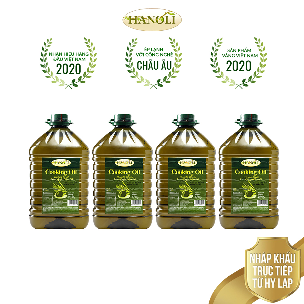 Combo thùng 4 chai Dầu ăn oliu HANOLI chai 5L chứa khoảng 75% dầu oliu siêu nguyên chất - Nhập khẩu nguyên chai Hy Lạp