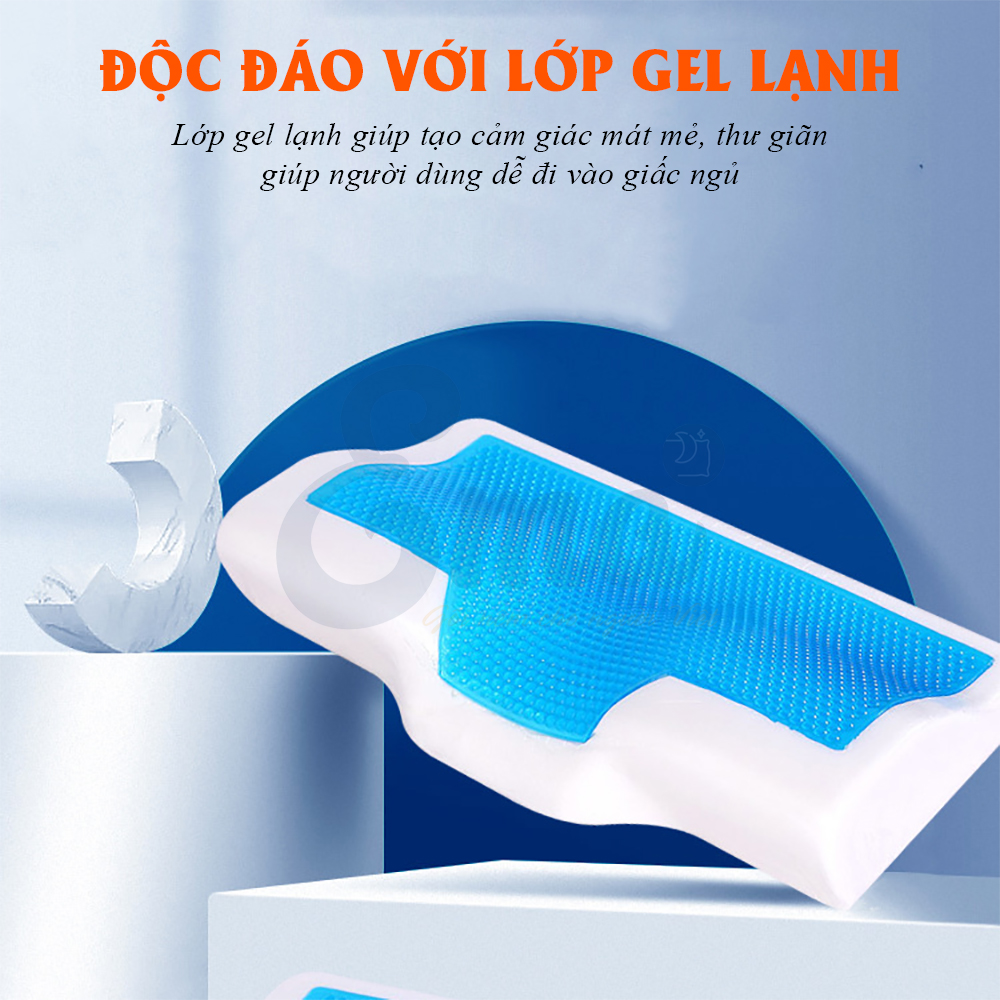 Gối cao su non có gel lạnh Ema cho người lớn - Chống ngủ ngáy, giảm đau mỏi cổ vai gáy - Phòng ngừa thoái hóa đốt sống cổ - Phong cách Nhật Bản