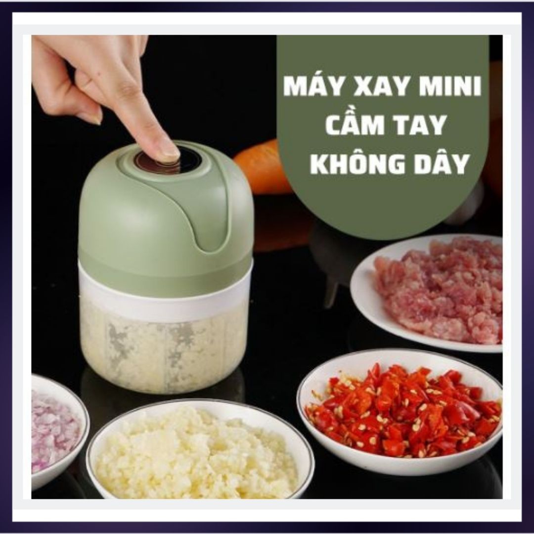 Máy xay hành tỏi ớt gia vị 3 lưỡi dao đa năng mini cầm tay mẫu mới có sạc USB nhỏ gọn tiện lợi an toàn