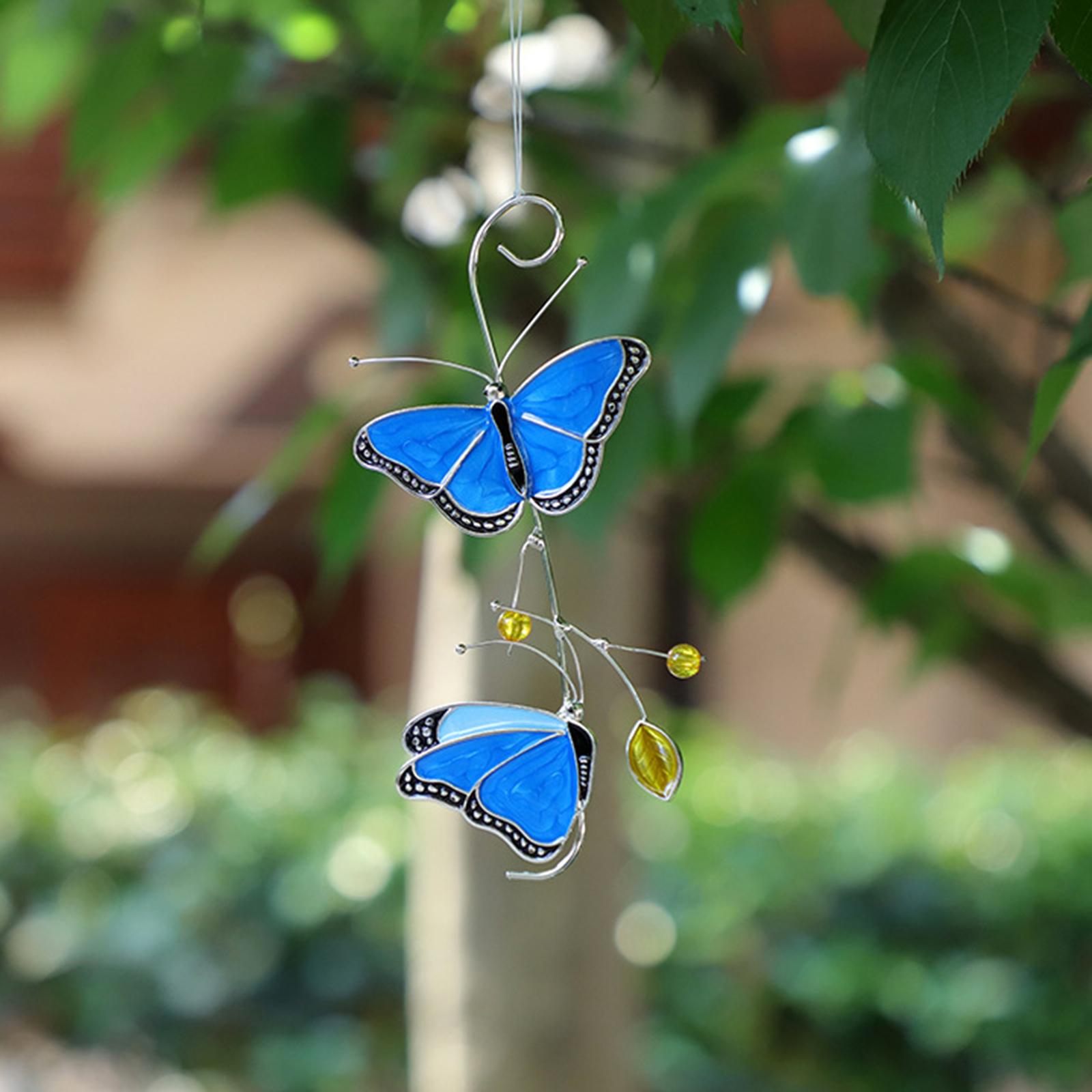 Metal Blue Butterfly Stained Glass Home Window Garden Yard Crafts