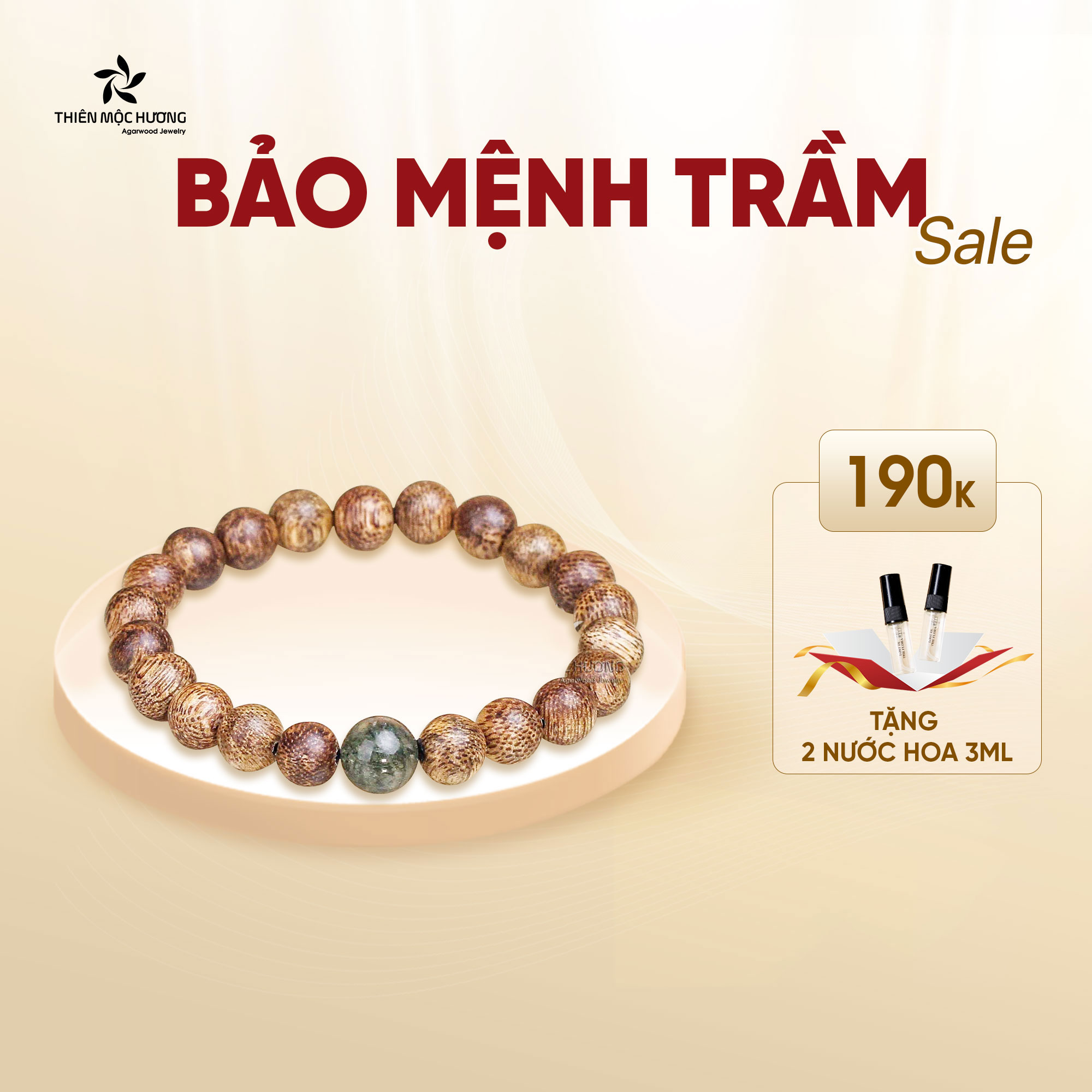 Vòng Tay Trầm Hương Tự Nhiên Bảo Mệnh Trầm - Bình Yên, Hạnh Phúc - Trầm Tốc Việt Nam - Thiên Mộc Hương - Thạch Anh Tóc Đỏ - 6Mm