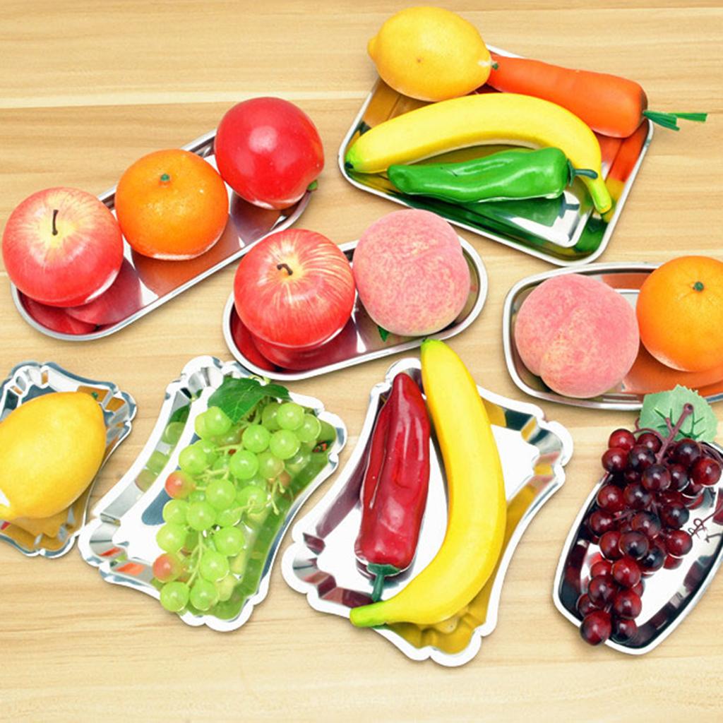 Stainless Steel Serving Tray Tea Fruits Plate Meat Drinks Dish Silver S
