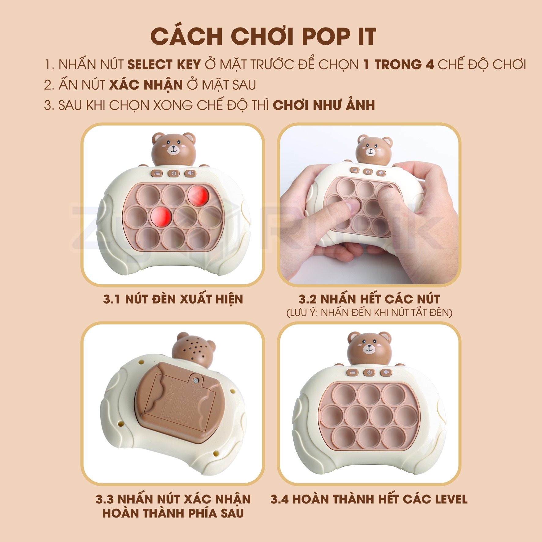 Đồ chơi Pop it thế hệ mới - máy điện tử chơi game Pop it giải trí bấm nút theo đèn nhạc