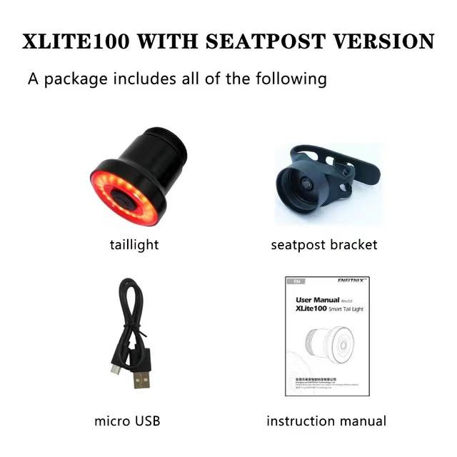 Đèn hậu thông minh Enfitnix Đèn pha xe đạp Xlite100 Cảm biến phanh tự động Khởi động / Dừng Đèn sau USB Sạc IPX6 Đèn LED