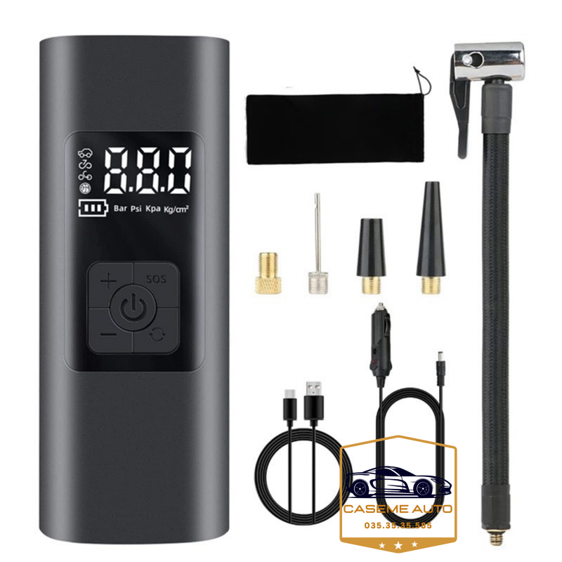 Bơm Lốp Ô Tô - Xe Máy Mini Không Dây CARSUN C3106, Pin Sạc 4000mAh, Áp Suất 150PSI, Có Đèn LED Chiếu Sáng, Đèn Cảnh Báo, Kiêm Sạc Dự Phòng Cao Cấp