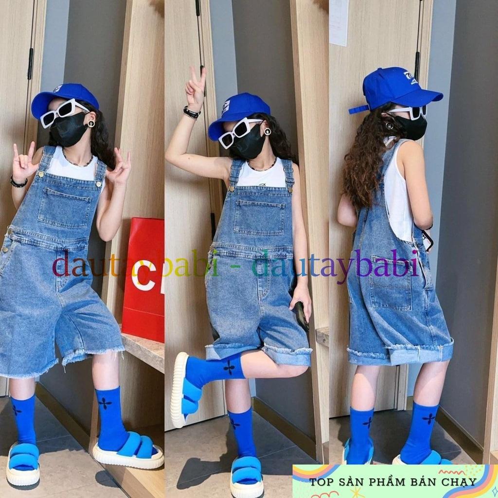 Hình ảnh Yếm Jean lửng bé gái yếm bò bé gái jean co giãn phong cách Hàn Quốc năng động cho bé 12-42kg(không kèm áo)