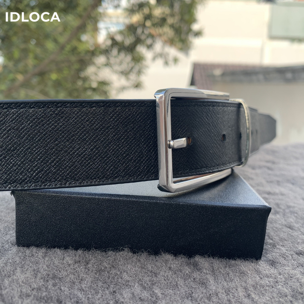 Thắt lưng nam cao cấp IDLOCA - 2 mặt da bò nâu và đen, đầu xoay hợp kim nhập khẩu