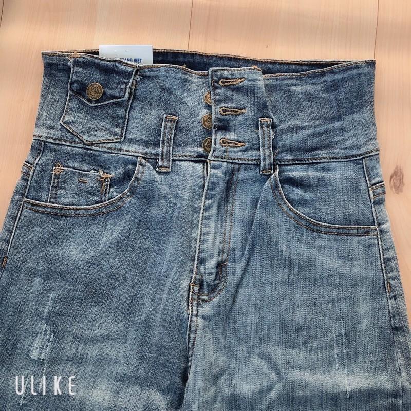Quần jean dài lưng cao bảng bự phối túi Cao Cấp