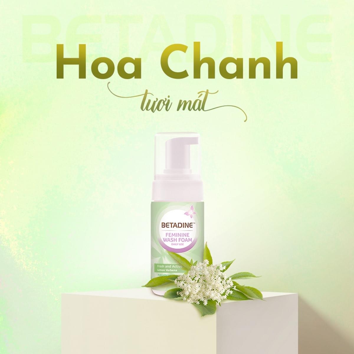 Bọt vệ sinh phụ nữ Betadine Feminine Wash Foam Daily Use Fresh & Active Lemon Verbena 100ml