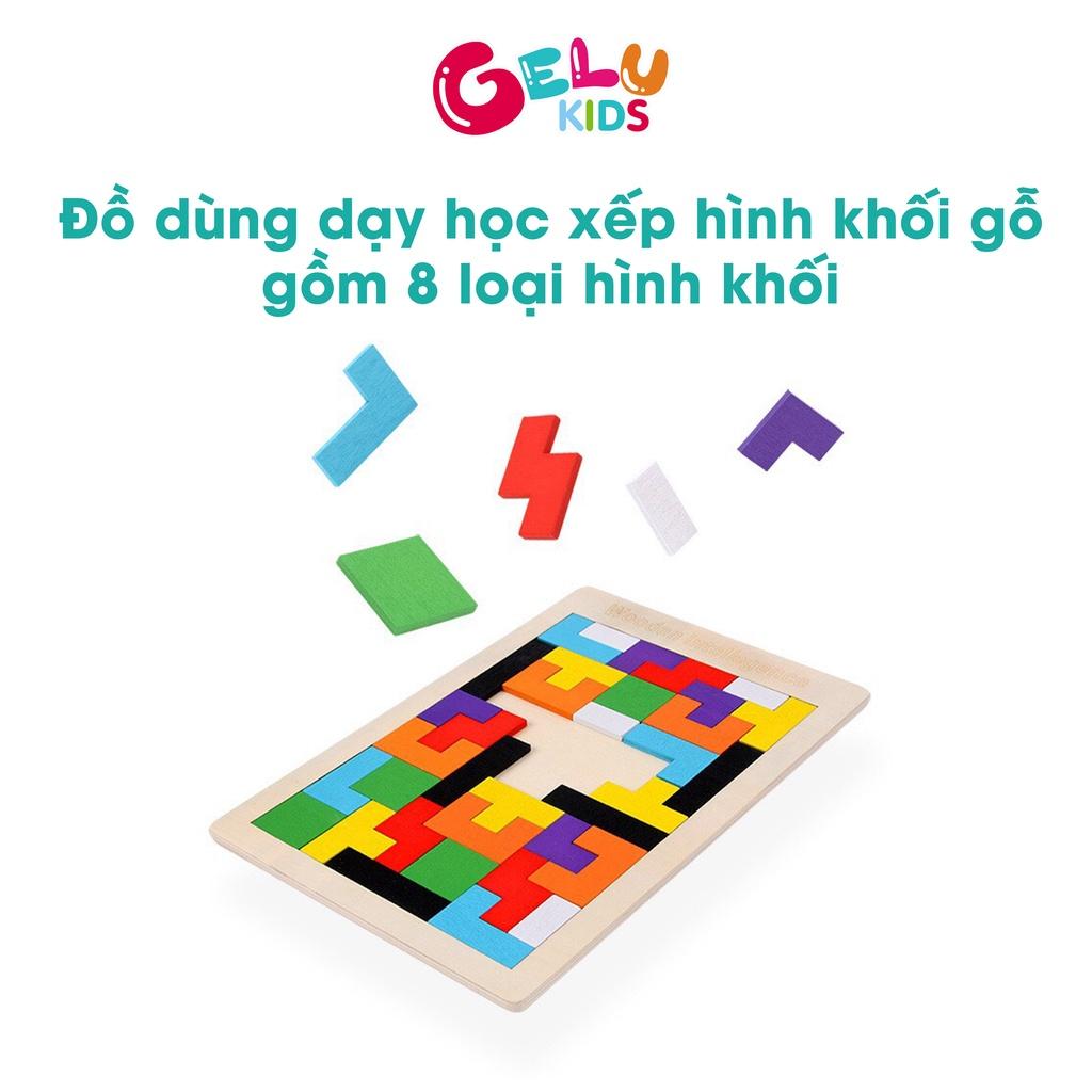 Đồ chơi xếp hình bằng gỗ, trò chơi xếp gạch Tetris phát triển tư duy cho trẻ - GLDC02