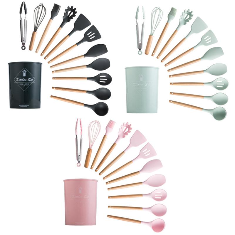 Đồ Dùng Nhà Bếp Silicone Đồ Dùng Bộ Chịu Nhiệt Nhà Bếp Chống Dính Nấu Đồ Dùng Dụng Cụ Nướng Bánh Với Hộp Lưu Trữ Nấu Dụng Cụ