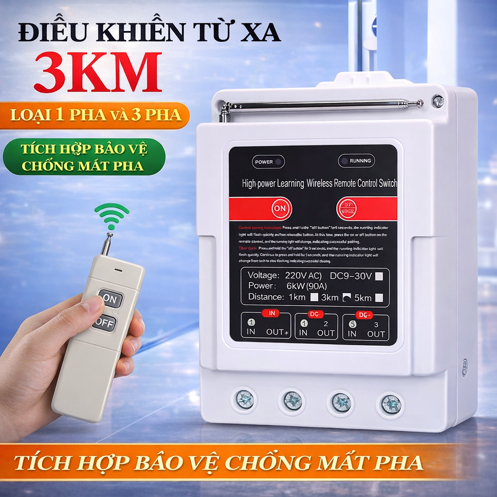 Bộ Điều Khiển Từ Xa 3km 1 Pha, 3 Pha - Công Suất Khủng 22kW, Tải Siêu Khỏe, Chống Mất Pha Cực Bền, ĐÈN TRANG TRÍ