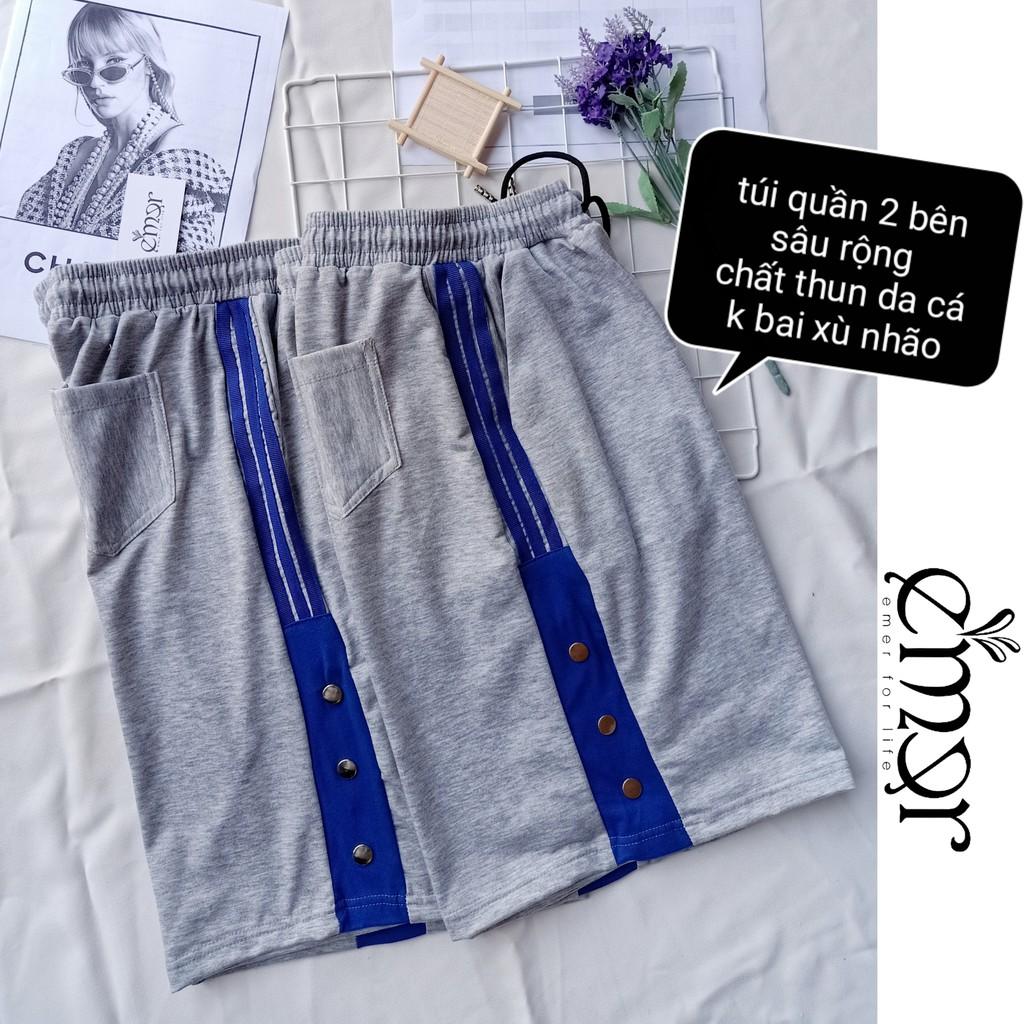Quần Short Nam Nữ Thể Thao Ống Rộng Cạp Cao 3 Sọc Unisex E'mer, Quần Đùi Nam Nữ Mặc Nhà Đi Biển Cao Cấp Chất Thun Nỉ Đẹp